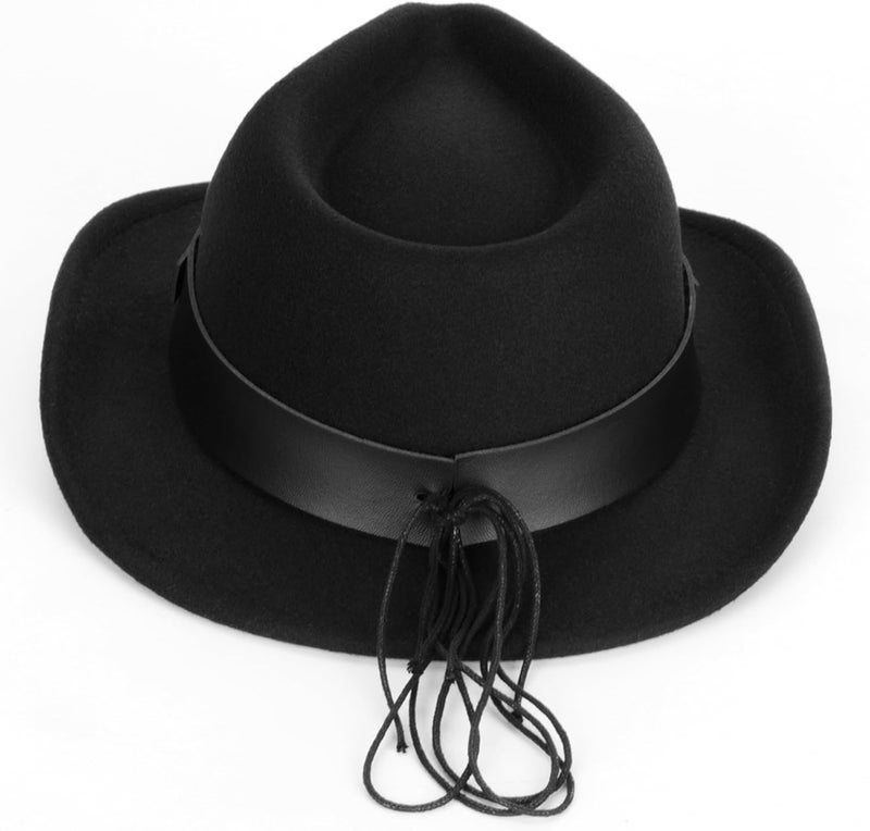 Vikodah Kids Western Cowboy Hat Wide Brim with Band Wool Felt Vintage Jazz Fedora Cowgirl Hats for 3-7 Years Boys Girls - Image 3